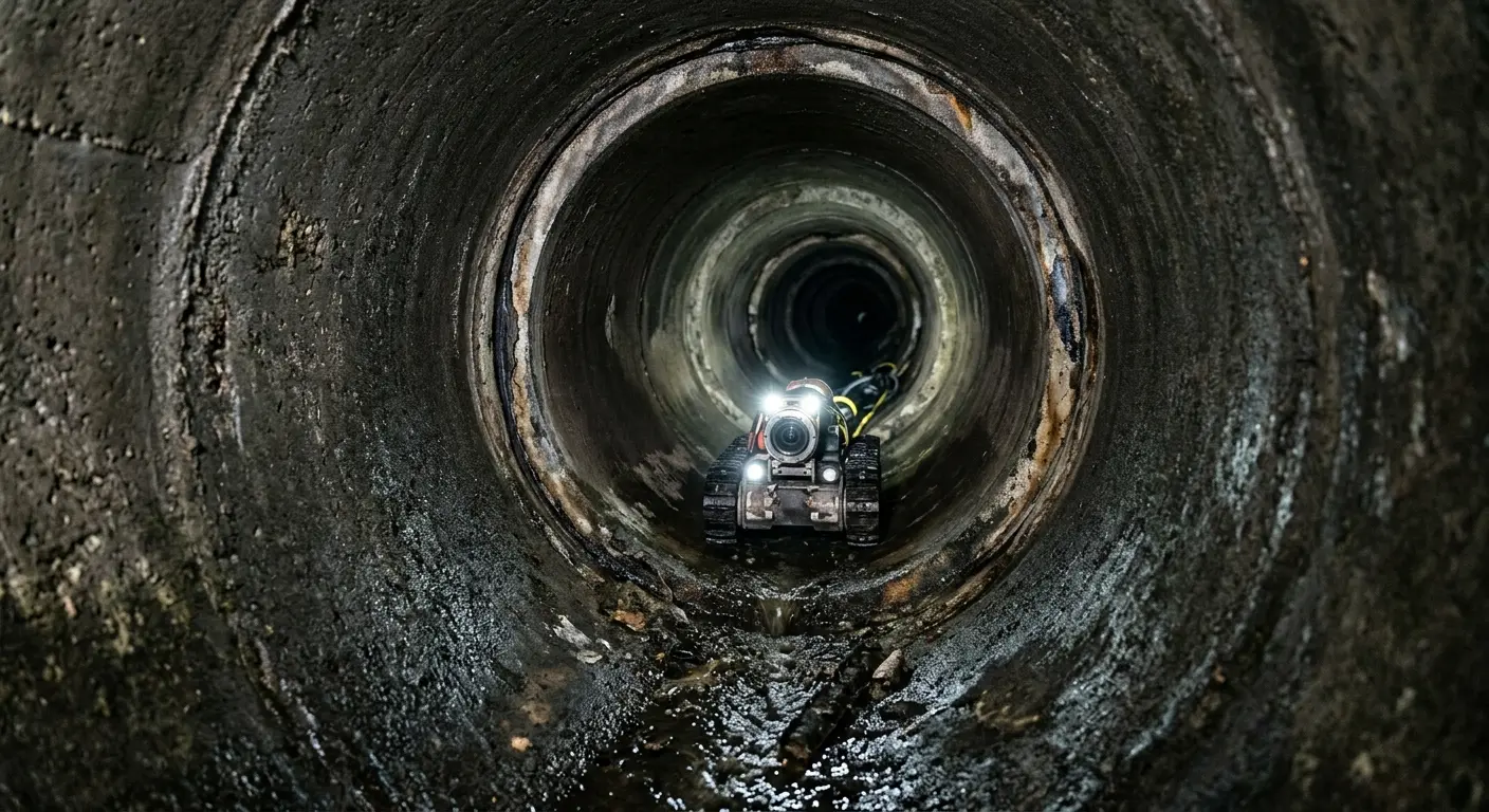 Robotic sewer camera inspecting pipe interior for Sewer Line Cleaning in Fruitport